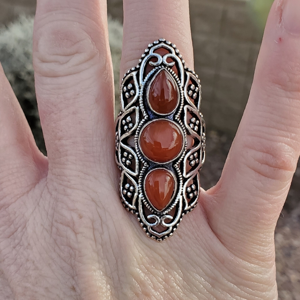 New Unique Carnelian 925 Silver Statement Ring. - Picture 8 of 10